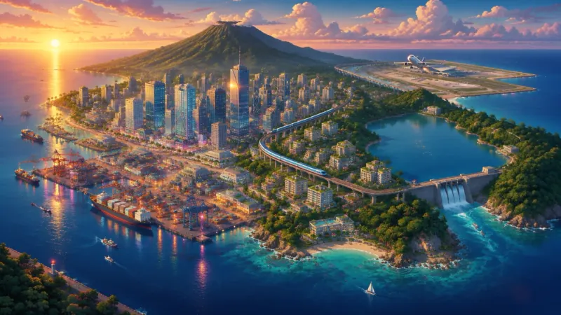 The grown city at sunset